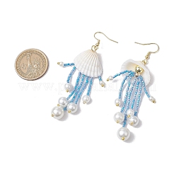 Glass & Natural Shell & Non-magnetic Synthetic Hematite Dangle Earrings&nbsp;EJEW-MZ00383-03