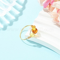 Natural Amber Beads Finger Rings&nbsp;RJEW-JR01039-02