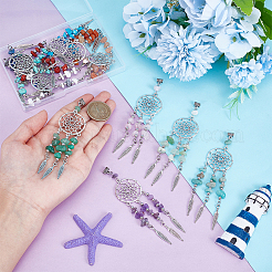 12Pcs 12 Styles Woven Net/Web with Feather Alloy and Natural & Synthetic Gemstone Chips Pendant Decorations&nbsp;PALLOY-PH01733