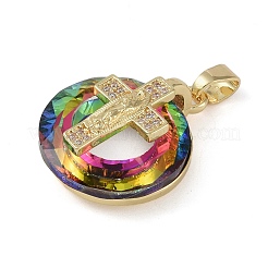 Brass Micro Pave Cubic Zirconia with Glass Pendents&nbsp;KK-Q815-01G-05
