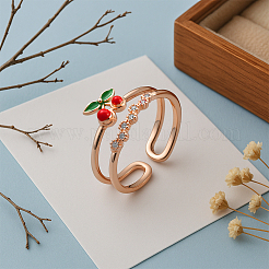 4Pcs 2 Colors Cherry Brass Micro Pave Cubic Zirconia Cuff Rings for Women&nbsp;RJEW-HY0001-28