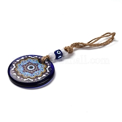 Flat Round with Evil Eye Lampwork Pendant Decoration&nbsp;HJEW-Z005-01C