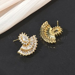 Fan-Shaped Brass & Clear Cubic Zirconia Stud Earrings for Women&nbsp;KK-CBA36A2-13G