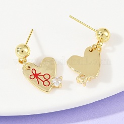 Brass Micro Pave Clear Cubic Zirconia Heart Dangle Stud Earrings&nbsp;EJEW-S277-12G