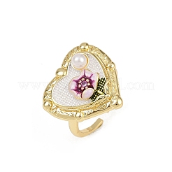 Brass Floral White Enamel Flower Cuff Rings&nbsp;RJEW-C139-18B-G