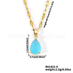 Fashionable Brass Pave Glass Teardrop Pendant Necklaces&nbsp;UU4380-8