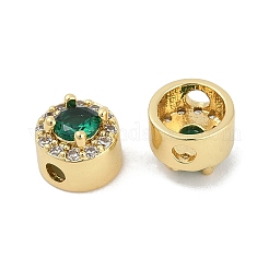 Rack Plating Brass Micro Pave Cubic Zirconia Flat Round Beads&nbsp;KK-C007-13G-05