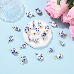 20Pcs Blue & White Floral Printed Porcelain Pendants&nbsp;PALLOY-YW00112-01