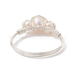 Copper Wire Wrapped Natural Cultured Freshwater Pearl Open Ring&nbsp;RJEW-JR00631-02