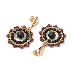 Natural Red Jasper & Black Onyx Boho Stud Earrings&nbsp;EJEW-MZ00281-02