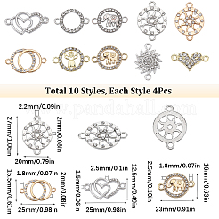40Pcs 10 Styles Alloy Connector Charms with Crystal Rhinestone&nbsp;ALRI-SC0001-34