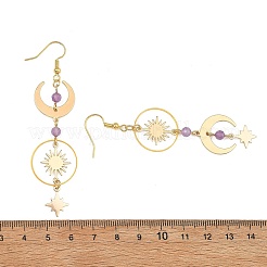 Brass & Natural Amethyst Dangle Earrings&nbsp;EJEW-TA00832