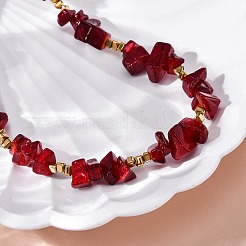 Nuggets Red Glass & Synthetic Non-magnetic Hematite Beaded Necklaces&nbsp;NJEW-U026-18G