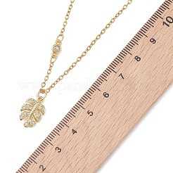 2Pcs 2 Colors Brass Micro Pave Clear Cubic Zirconia Leaf Pendant 304 Stainless Steel Cable Chain Necklaces for Women&nbsp;NJEW-JN05993