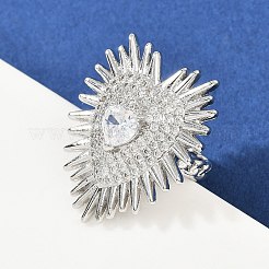 Brass Micro Pave Clear Cubic Zirconia Cuff Rings&nbsp;RJEW-P155-04C-P