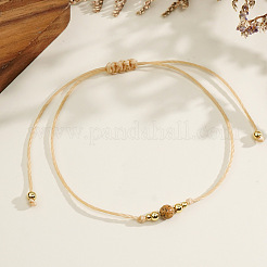Casual Brass Bead Khaki Wax Thread Semi-Precious Natural Gemstone Bracelets Sets&nbsp;JA4012
