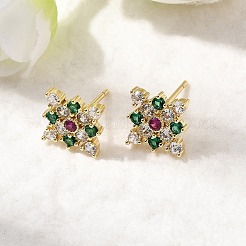 Rhombus Brass Micro Pave Cubic Zirconia Stud Earrings&nbsp;EJEW-L306-02G