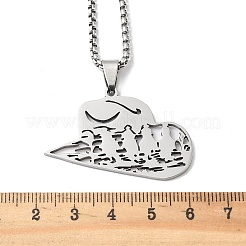 201 Stainless Steel Hollow Cut Cowboy Hat Pendant Necklaces&nbsp;LS-NJEW-H065-30P