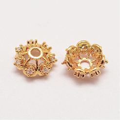 Long-Lasting Plated Brass Micro Pave Grade AAA Cubic Zirconia Fancy Bead Caps&nbsp;ZIRC-G090-59G