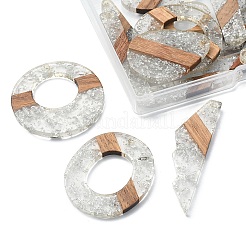 20Pcs 10 Styles Transparent Resin & Walnut Wood Big Pendants&nbsp;RESI-YW0001-31