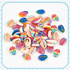 60Pcs 6 Colors Printed Natural Cowrie Shell Beads&nbsp;SSHEL-NB0001-42