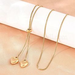 Adjustable 304 Stainless Steel Heart Tassel Box Chain Lariat Necklaces for Women&nbsp;SA-D001-03G