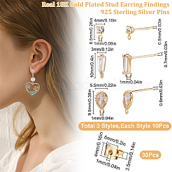 30Pcs 3 Style Brass Micro Pave Clear Cubic Zirconia Stud Earring Findings&nbsp;KK-BBC0003-28