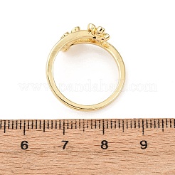 Flower Brass Micro Pave Cubic Zirconia Cuff Rings for Women&nbsp;RJEW-L334-01G