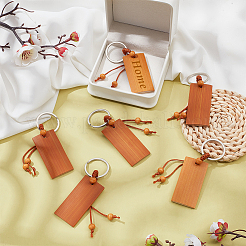 12Pcs Bamboo Laser Engraving Rectangle Keychains&nbsp;KEYC-PH0002-04