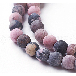 Frosted Natural Rhodonite Round Bead Strands&nbsp;G-E487-12-6mm