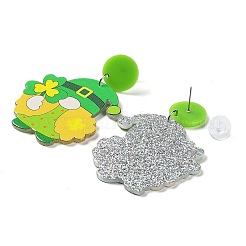 Saint Patrick's Day Sparkling Acrylic Dangle Stud Earrings&nbsp;EJEW-P243-A08