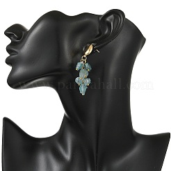 Brass with Raw Rough Natural Aquamarine Beads Stud Dangle Earrings&nbsp;EJEW-JE07474-02