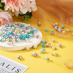 90Pcs 9 Colors Pearlized Glass Pearl Connector Charms&nbsp;PALLOY-TA0002-49A