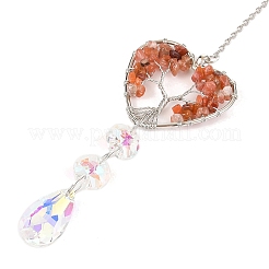 Wire Wrapped Natural Carnelian Heart with Tree of Life Pendant Decorations&nbsp;HJEW-K046-02P-02