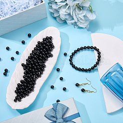 100Pcs Natural Black Tourmaline Round Beads with Strong Stretchy Beading Elastic Thread&nbsp;G-SZ0002-30