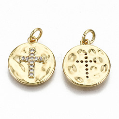 Hammered Brass Micro Pave Clear Cubic Zirconia Pendants&nbsp;ZIRC-S067-139-NF