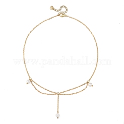 White Round Shell Pearl Pendant Brass Cable Chain Necklaces for Women&nbsp;NJEW-JN06349