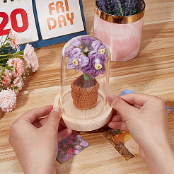 1 Set Glass Cloche Bell Jar Terrarium with 1Pc Handmade Knitting Crochet Artificial Myosotis Sylvatica Potted&nbsp;DJEW-WR0001-01A