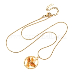Brass Enamel Pendant 304 Stainless Steel Round Snake Chain Necklaces for Women&nbsp;KK-CBA3D94-01A-G