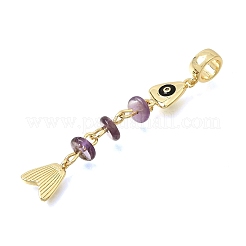 Brass Pave Cubic Zirconia Clear Cubic Zirconia & Natural Amethyst & Enamel European Dangle Charms&nbsp;GG-CBA3401-01G-A04