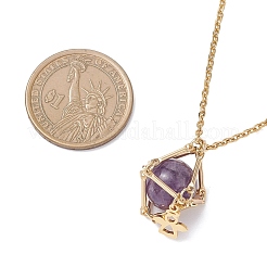 Brass Macrame Pouch Natural Amethyst Inside & 304 Stainless Steel Pendant Necklaces for Women&nbsp;NJEW-JN05607-03