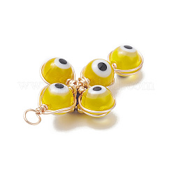 Brass Wire Wrapped Handmade Evil Eye Lampwork Pendants&nbsp;PALLOY-TA00036-02