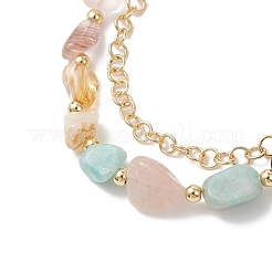 Natural Mixed Gemstone & Brass Rolo Chains Multi-strand Bracelets for Women&nbsp;BJEW-JB13161