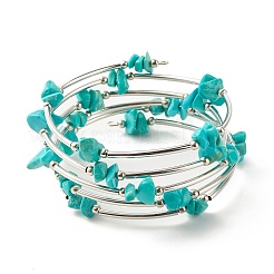 5-Loop Synthetic Turquoise(Dyed) Chip Beaded Wrap Bracelets for Women&nbsp;BJEW-JB01517-09