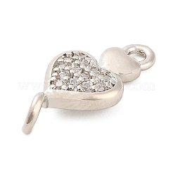 Brass Micro Pave Clear Cubic Zirconia Heart Connector Charms&nbsp;KK-H527-03B-P