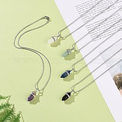 5Pcs 5 Style Natural Mixed Gemstone Bullet Pendant Necklaces Set with 304 Stainless Steel Snake Chains for Women&nbsp;NJEW-JN04147