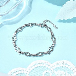 2Pcs 2 Styles 304 Stainless Steel Hollow Cross-Linked Chain Bracelets for Couple&nbsp;BJEW-JB12293