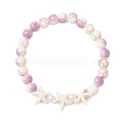 Starfish Baking Paint Synthetic Turquoise Beaded Stretch Bracelets for Women&nbsp;BJEW-JB11767