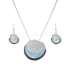 Three Flat Round Zinc Alloy Enamel Pendant Necklaces & Dangle Earrings Sets&nbsp;WGCF00E-02