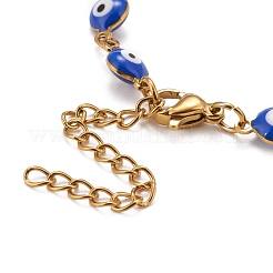 Enamel Oval with Evil Eye Link Chains Bracelet&nbsp;BJEW-P271-04G-04